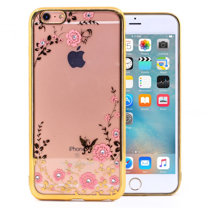 COOVY® Cover für Apple iPhone 6 + plus leichtes, ultradünnes TPU Silikon Bumper Case, Hülle, Slim, Blumen Design mit Strasssteinen | 