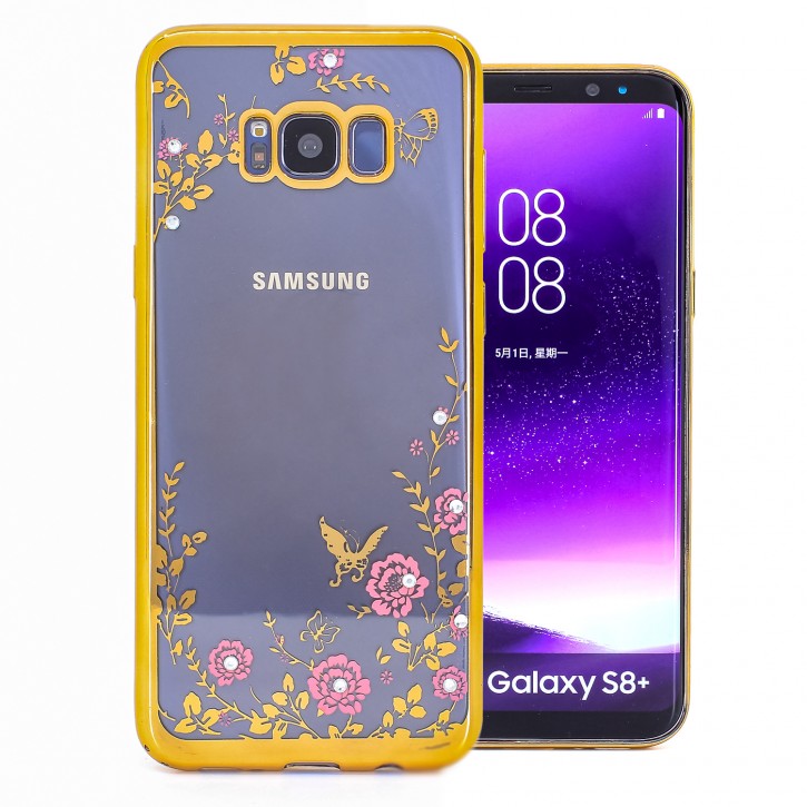 COOVY® Cover für Samsung Galaxy S8 + plus SM-G955F / SM-G955FD leichtes, ultradünnes TPU Silikon Bumper Case, Hülle, Slim, Blumen Design mit Strasssteinen | 