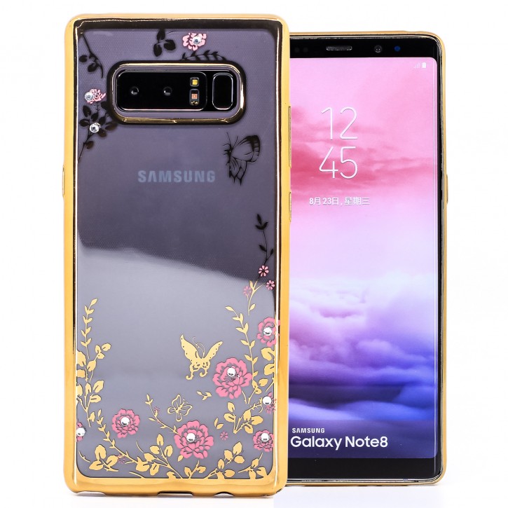 COOVY® Cover für Samsung Galaxy Note 8 SM-N950 / SM-N950F / SM-N950FD leichtes, ultradünnes TPU Silikon Bumper Case, Hülle, Slim, Blumen Design mit Strasssteinen | 