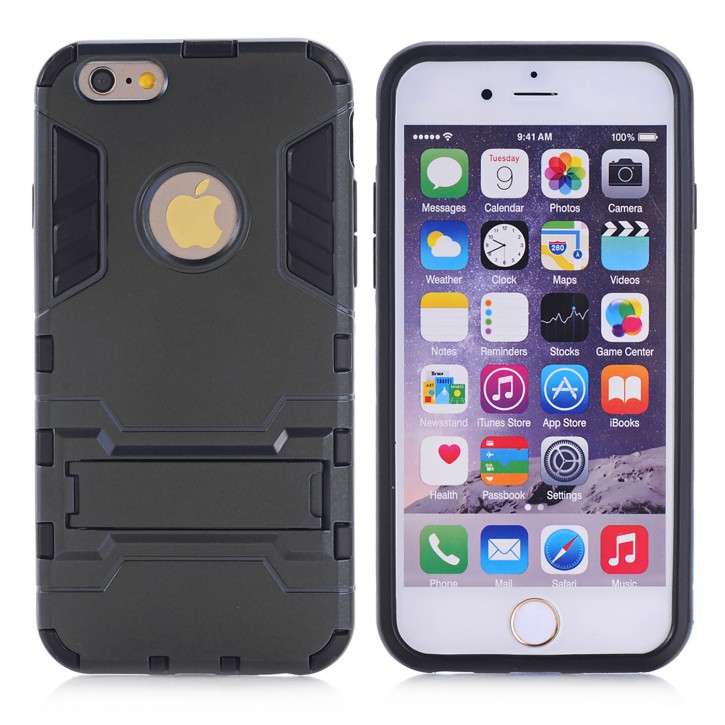 COOVY® Cover für Apple iPhone 6 / 6s Bumper Case, Doppelschicht aus Plastik + TPU-Silikon, extra stark, Anti-Shock Hülle, Standfunktion | 