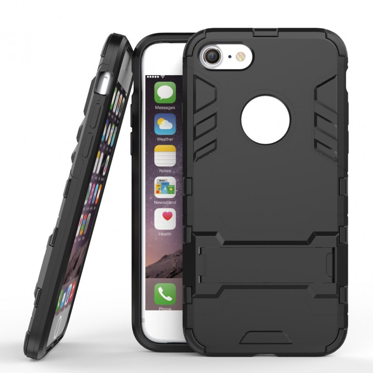 COOVY® Cover für Apple iPhone 7 / 8 Bumper Case, Doppelschicht aus Plastik + TPU-Silikon, extra stark, Anti-Shock Hülle, Standfunktion | 
