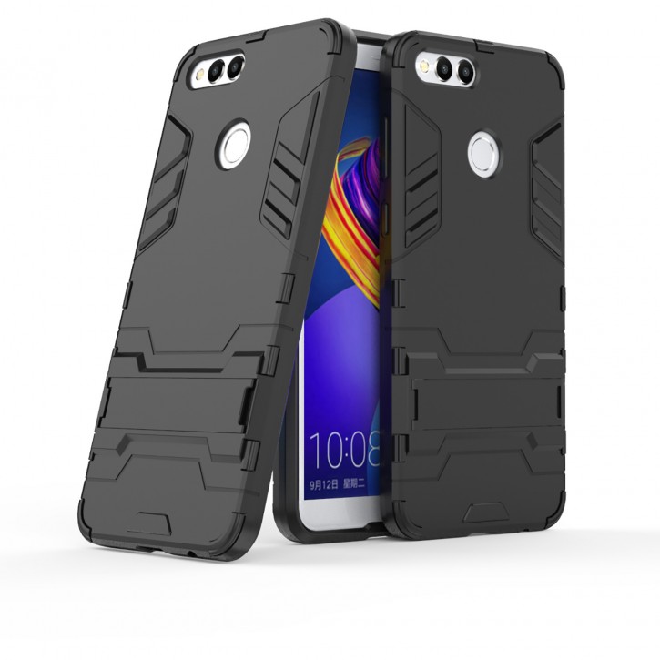 COOVY® Cover für Huawei Honor 7x Bumper Case, Doppelschicht aus Plastik + TPU-Silikon, extra stark, Anti-Shock Hülle, Standfunktion | 