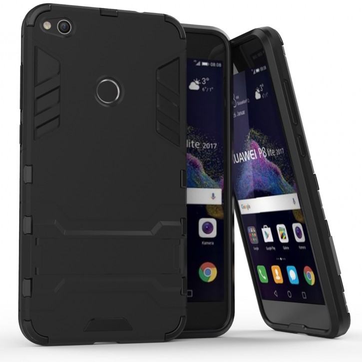 COOVY® Cover für Huawei P8 lite / Honor 8 lite (Model 2017) Bumper Case, Doppelschicht aus Plastik + TPU-Silikon, extra stark, Anti-Shock Hülle, Standfunktion | 