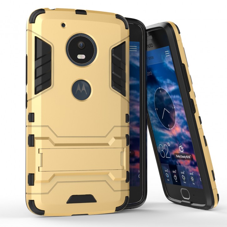 COOVY® Cover für Motorola Moto G5 Bumper Case, Doppelschicht aus Plastik + TPU-Silikon, extra stark, Anti-Shock Hülle, Standfunktion | 