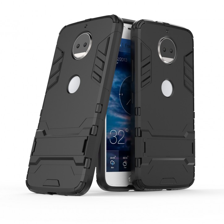 COOVY® Cover für Motorola Moto G5s + plus Bumper Case, Doppelschicht aus Plastik + TPU-Silikon, extra stark, Anti-Shock Hülle, Standfunktion | 