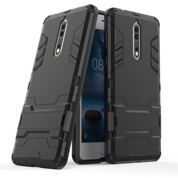 COOVY® Cover für Nokia 8 Bumper Case, Doppelschicht aus Plastik + TPU-Silikon, extra stark, Anti-Shock Hülle, Standfunktion | 