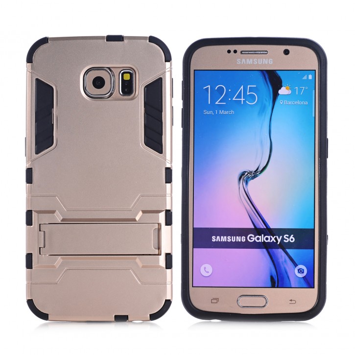 COOVY® Cover für Samsung Galaxy S6 SM-G920F SM-G920 Bumper Case, Doppelschicht aus Plastik + TPU-Silikon, extra stark, Anti-Shock Hülle, Standfunktion | 