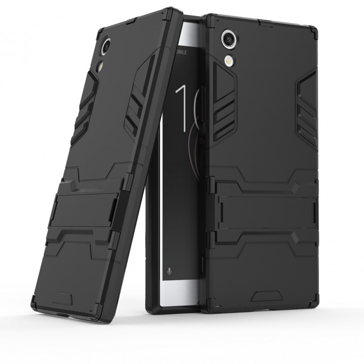 COOVY® Cover für Sony Xperia XA1 Bumper Case, Doppelschicht aus Plastik + TPU-Silikon, extra stark, Anti-Shock Hülle, Standfunktion | 