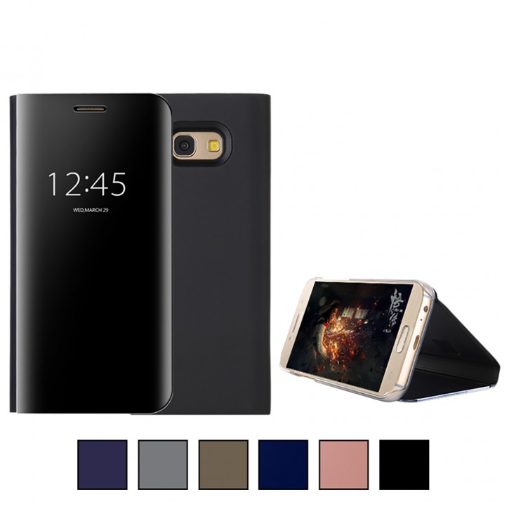 COOVY® Cover für Samsung Galaxy A7 SM-A720 / SM-A720F (Model 2017) metallic Optik, Clear View, luxuriöses, durchsichtiges Spiegel Fenster Case, Hülle, Standfunktion | 
