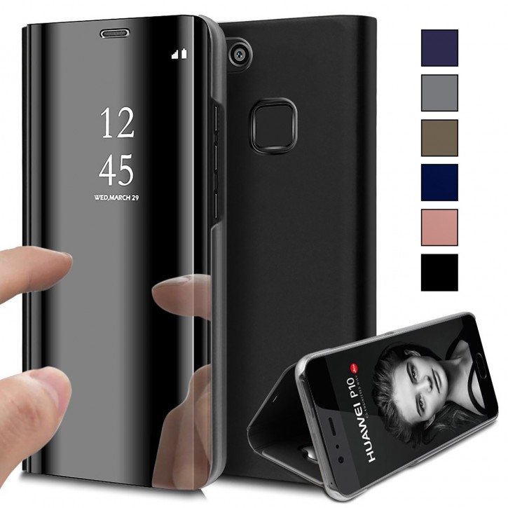 COOVY® Cover für Huawei P10 lite / NOVA lite metallic Optik, Clear View, luxuriöses, durchsichtiges Spiegel Fenster Case, Hülle, Standfunktion | 