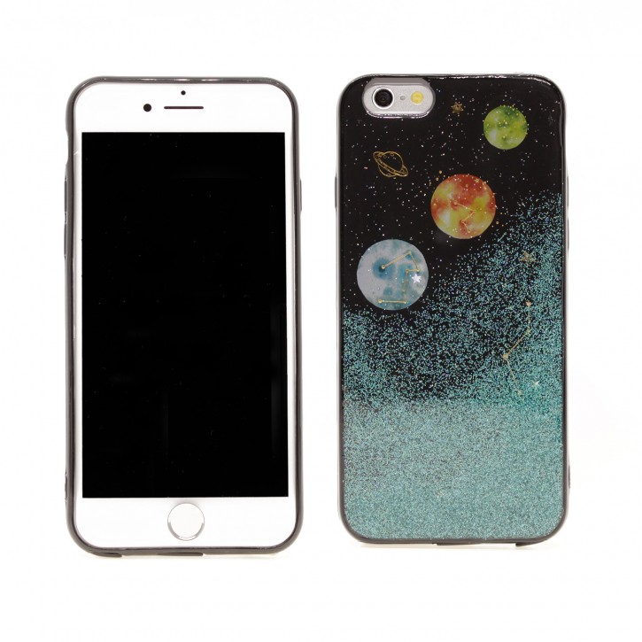 COOVY® Cover für Apple iPhone 6 / 6s dünnes TPU Silikon Bumper Case, Hülle, Slim, in funkelndem „Sonne, Mond und Sterne“-Glitzer-Design | 