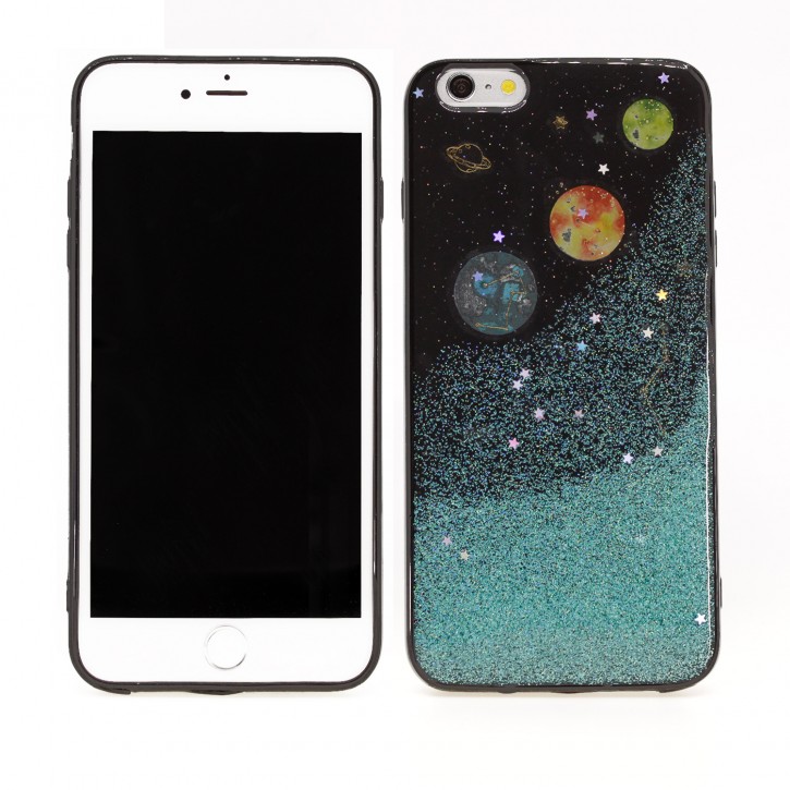 COOVY® Cover für Apple iPhone 6 + plus dünnes TPU Silikon Bumper Case, Hülle, Slim, in funkelndem „Sonne, Mond und Sterne“-Glitzer-Design | 