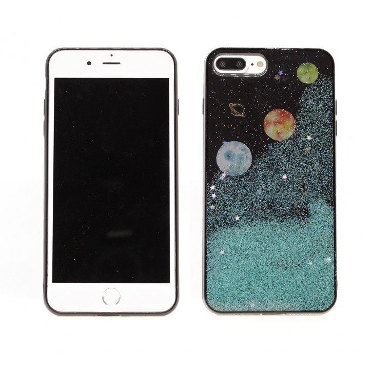 COOVY® Cover für Apple iPhone 7 + plus / 8 + plus dünnes TPU Silikon Bumper Case, Hülle, Slim, in funkelndem „Sonne, Mond und Sterne“-Glitzer-Design | 