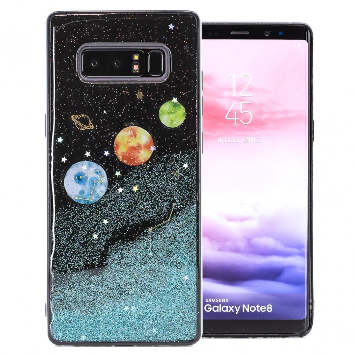COOVY® Cover für Samsung Galaxy Note 8 SM-N950 / SM-N950F / SM-N950FD dünnes TPU Silikon Bumper Case, Hülle, Slim, in funkelndem „Sonne, Mond und Sterne“-Glitzer-Design | 