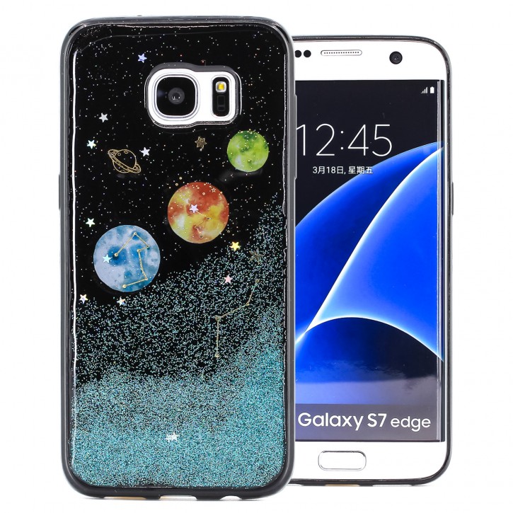 COOVY® Cover für Samsung Galaxy S7 EDGE SM-G935F SM-G935 dünnes TPU Silikon Bumper Case, Hülle, Slim, in funkelndem „Sonne, Mond und Sterne“-Glitzer-Design | 