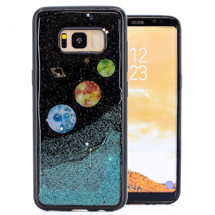 COOVY® Cover für Samsung Galaxy S8 SM-G950F / SM-G950FD dünnes TPU Silikon Bumper Case, Hülle, Slim, in funkelndem „Sonne, Mond und Sterne“-Glitzer-Design | 