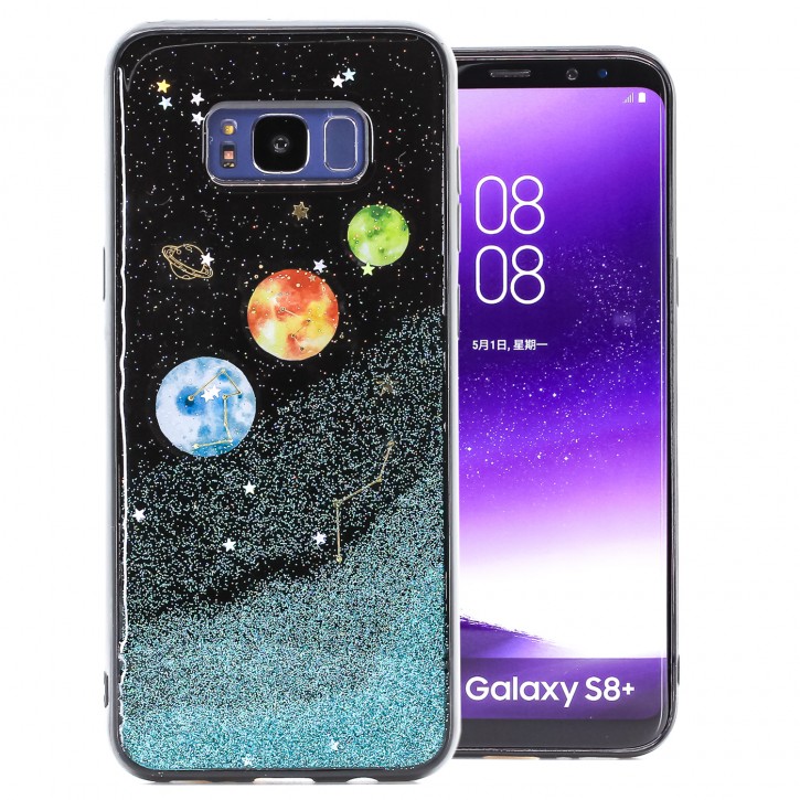 COOVY® Cover für Samsung Galaxy S8 + plus SM-G955F / SM-G955FD dünnes TPU Silikon Bumper Case, Hülle, Slim, in funkelndem „Sonne, Mond und Sterne“-Glitzer-Design | 