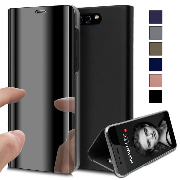 COOVY® Cover für Huawei P10 + plus metallic Optik, Clear View, luxuriöses, durchsichtiges Spiegel Fenster Case, Hülle, Standfunktion | 
