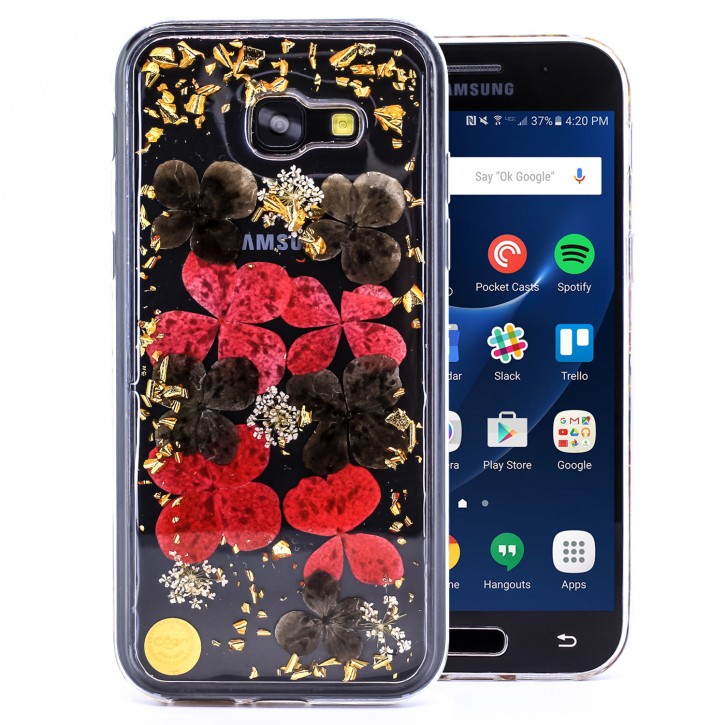 COOVY® Cover für Samsung Galaxy A5 SM-A520 / SM-A520F (Model 2017) dünnes TPU Silikon Bumper Case, Hülle, Slim, Glitzer-Design mit echten getrockneten Blüten | 