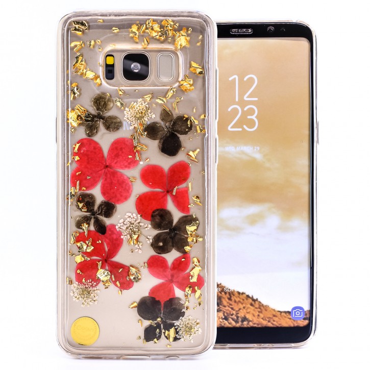 COOVY® Cover für Samsung Galaxy S8 SM-G950F / SM-G950FD dünnes TPU Silikon Bumper Case, Hülle, Slim, Glitzer-Design mit echten getrockneten Blüten | 