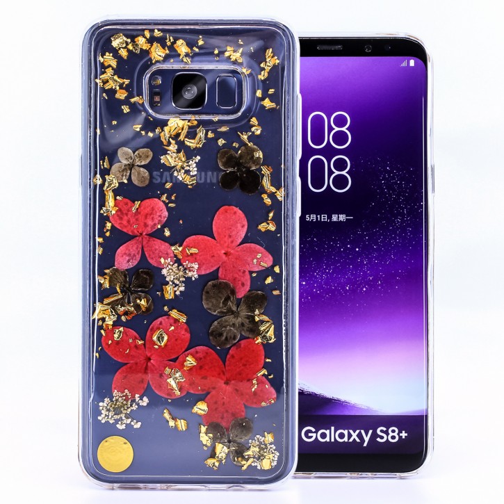 COOVY® Cover für Samsung Galaxy S8 + plus SM-G955F / SM-G955FD dünnes TPU Silikon Bumper Case, Hülle, Slim, Glitzer-Design mit echten getrockneten Blüten | 
