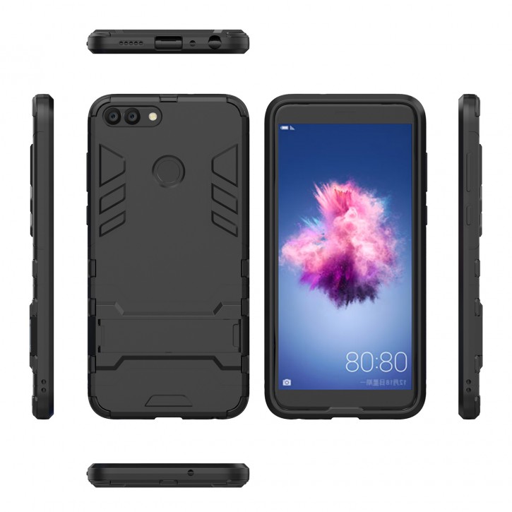 COOVY® Cover für Huawei P smart (Model 2017) / Enjoy 7S Bumper Case, Doppelschicht aus Plastik + TPU-Silikon, extra stark, Anti-Shock Hülle, Standfunktion | 