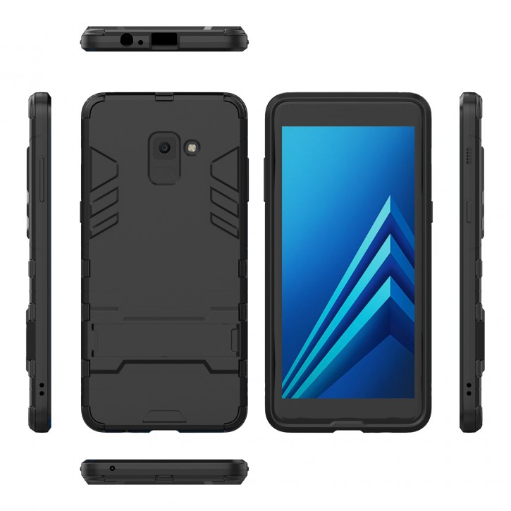 COOVY® Cover für Samsung Galaxy A8 + plus  SM-A730 / SM-A730F/DS (Model 2018) Bumper Case, Doppelschicht aus Plastik + TPU-Silikon, extra stark, Anti-Shock Hülle, Standfunktion | 