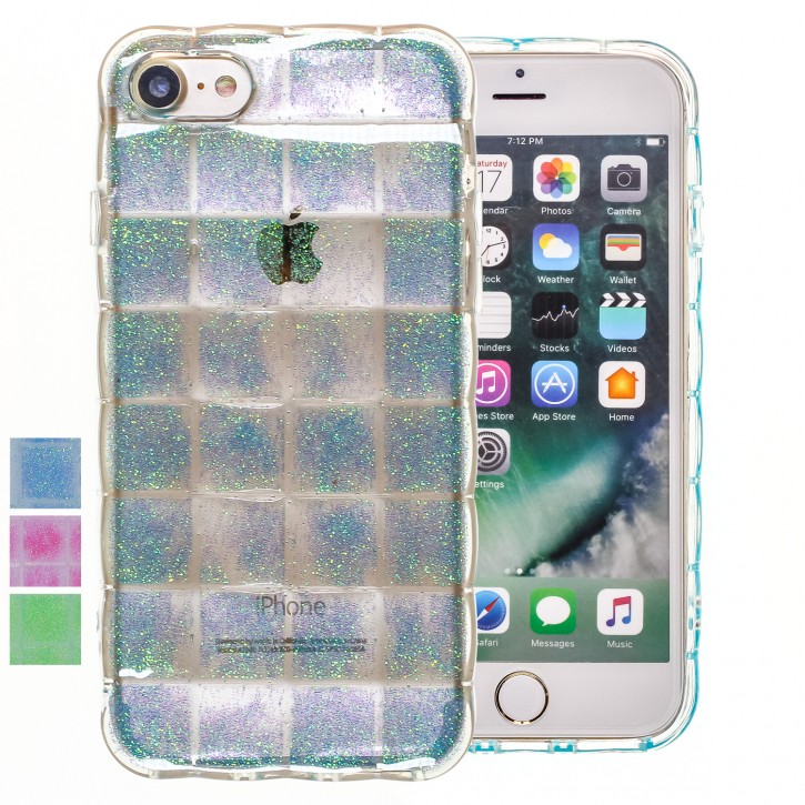 COOVY® Cover für Apple iPhone 7 / 8 leichtes TPU Silikon Bumper Case, Hülle, Slim, im Luftkissen Design mit Glitzer Regenbogen-Effekt | 