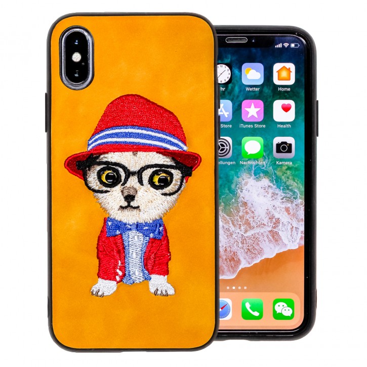COOVY® Cover für Apple iPhone X / Xs leichtes TPU Bumper Case/Hülle mit hochwertig gestickten süßen Tiermotiv mit 3D Augen Effekt | 