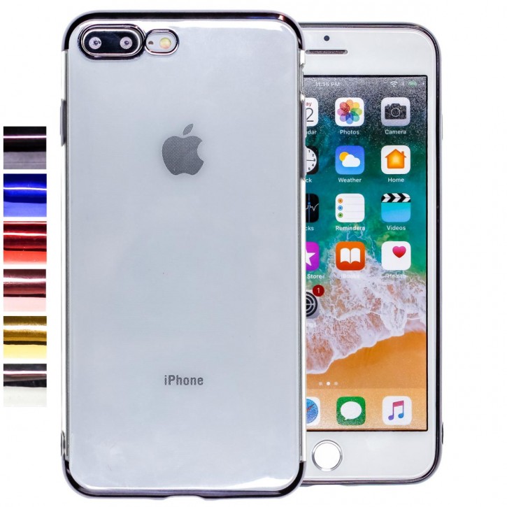 COOVY® Cover für Apple iPhone 7 + plus / 8 + plus leichtes, ultradünnes TPU Silikon Bumper Case, transparente Hülle, Chrom Rahmen | 