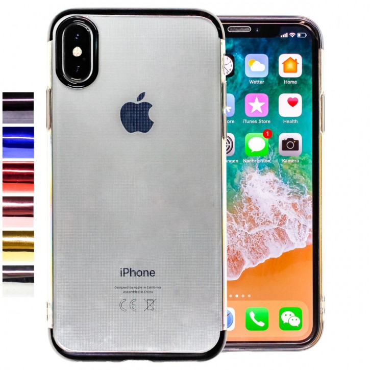 COOVY® Cover für Apple iPhone X / Xs leichtes, ultradünnes TPU Silikon Bumper Case, transparente Hülle, Chrom Rahmen | 
