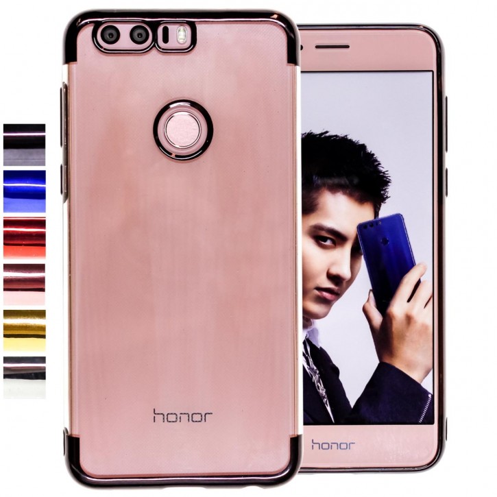 COOVY® Cover für Huawei Honor 8 leichtes, ultradünnes TPU Silikon Bumper Case, transparente Hülle, Chrom Rahmen | 