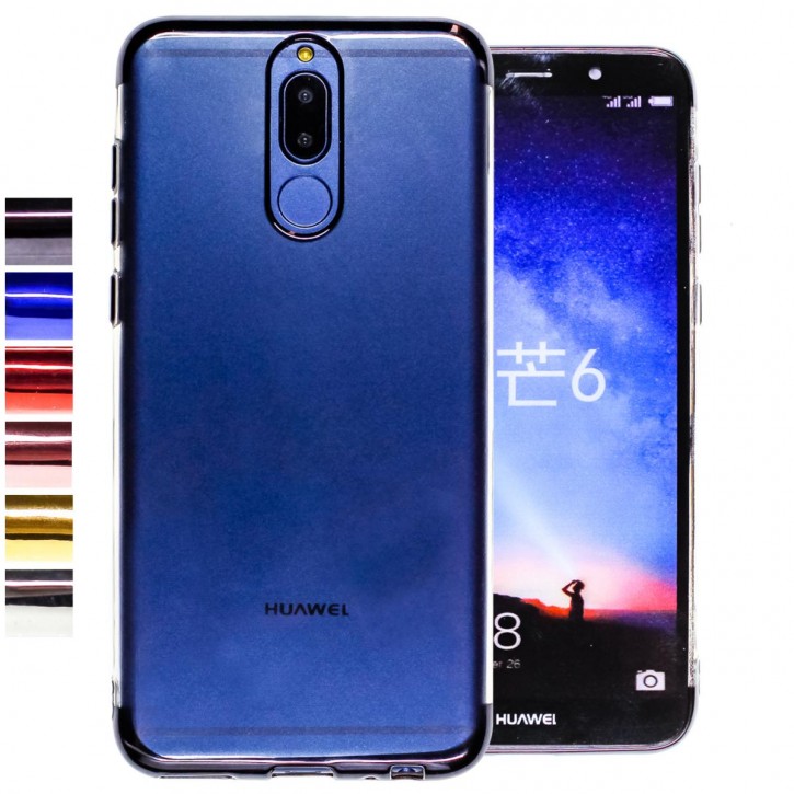 COOVY® Cover für Huawei Mate 10 lite / NOVA 2i leichtes, ultradünnes TPU Silikon Bumper Case, transparente Hülle, Chrom Rahmen | 