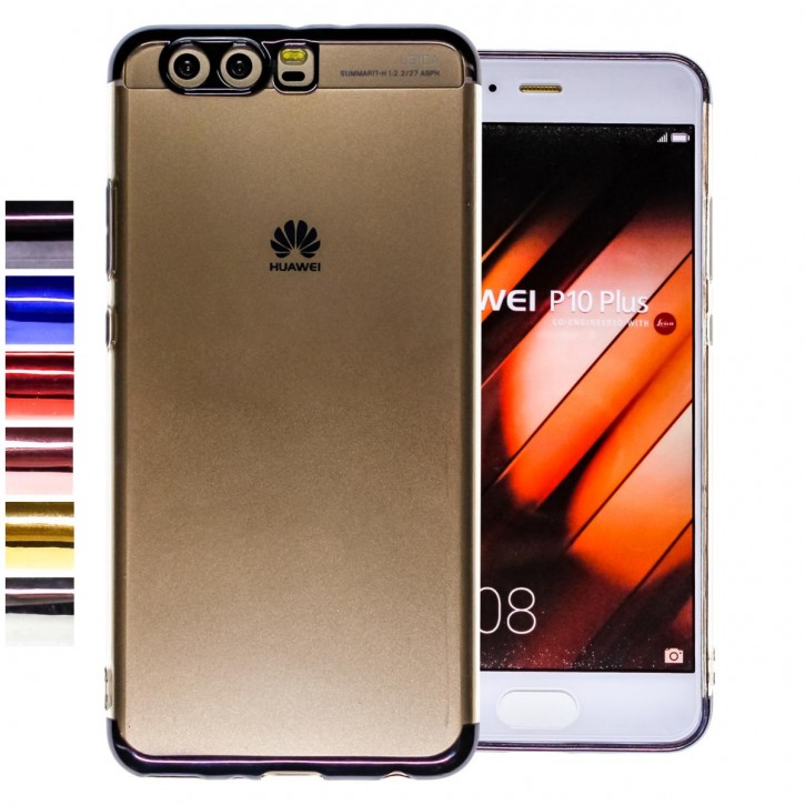 COOVY® Cover für Huawei P10 + plus leichtes, ultradünnes TPU Silikon Bumper Case, transparente Hülle, Chrom Rahmen | 