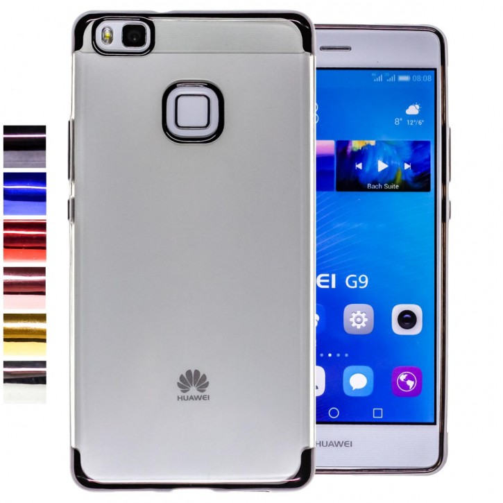COOVY® Cover für Huawei P9 lite / G9 lite leichtes, ultradünnes TPU Silikon Bumper Case, transparente Hülle, Chrom Rahmen | 