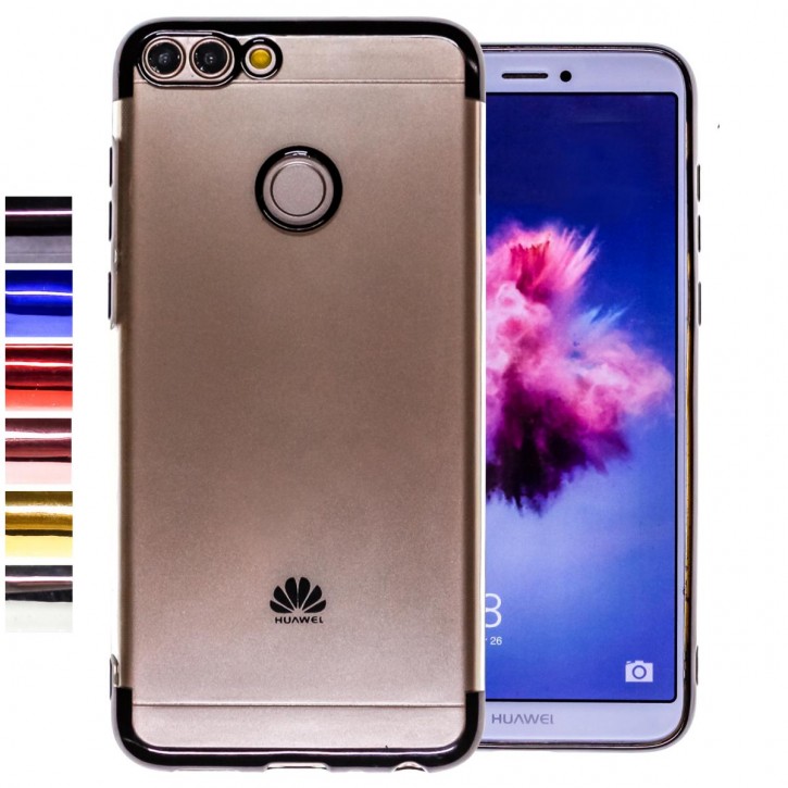 COOVY® Cover für Huawei P smart (Model 2017) / Enjoy 7S leichtes, ultradünnes TPU Silikon Bumper Case, transparente Hülle, Chrom Rahmen | 