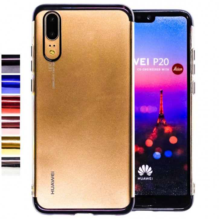 COOVY® Cover für Huawei P20 leichtes, ultradünnes TPU Silikon Bumper Case, transparente Hülle, Chrom Rahmen | 