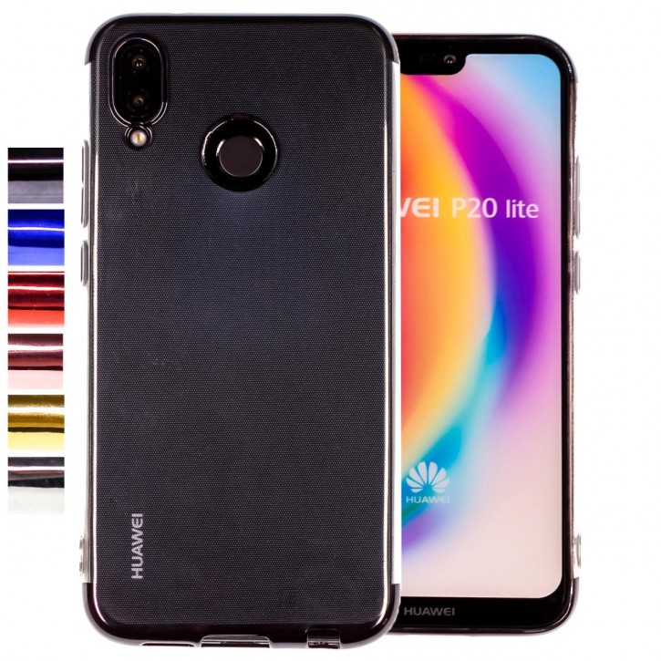 COOVY® Cover für Huawei P20 lite leichtes, ultradünnes TPU Silikon Bumper Case, transparente Hülle, Chrom Rahmen | 