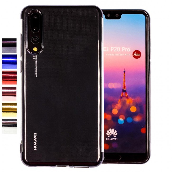 COOVY® Cover für Huawei P20 pro leichtes, ultradünnes TPU Silikon Bumper Case, transparente Hülle, Chrom Rahmen | 