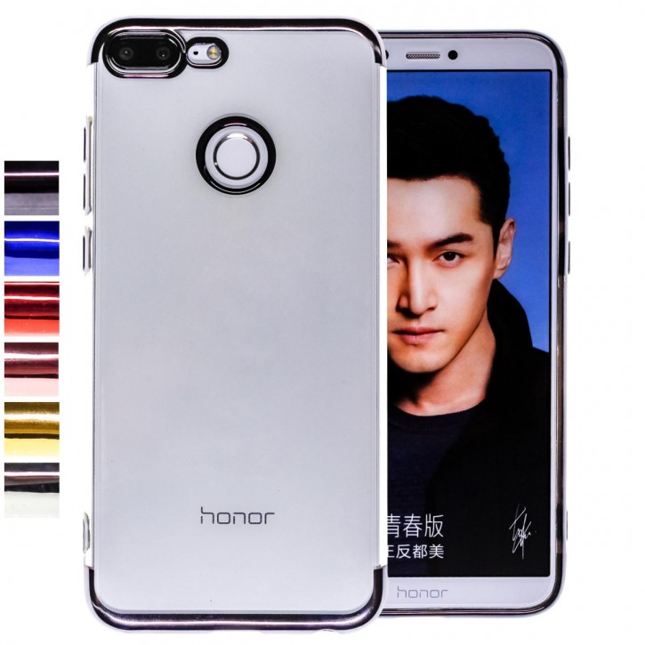 COOVY® Cover für Huawei Honor 9 Lite leichtes, ultradünnes TPU Silikon Bumper Case, transparente Hülle, Chrom Rahmen | 