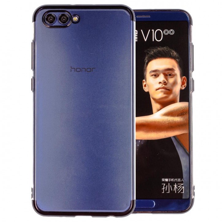 COOVY® Cover für Huawei Honor View 10 / V10 leichtes, ultradünnes TPU Silikon Bumper Case, transparente Hülle, Chrom Rahmen | 