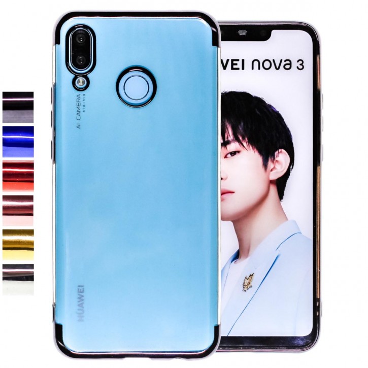 COOVY® Cover für Huawei NOVA 3 leichtes, ultradünnes TPU Silikon Bumper Case, transparente Hülle, Chrom Rahmen | 