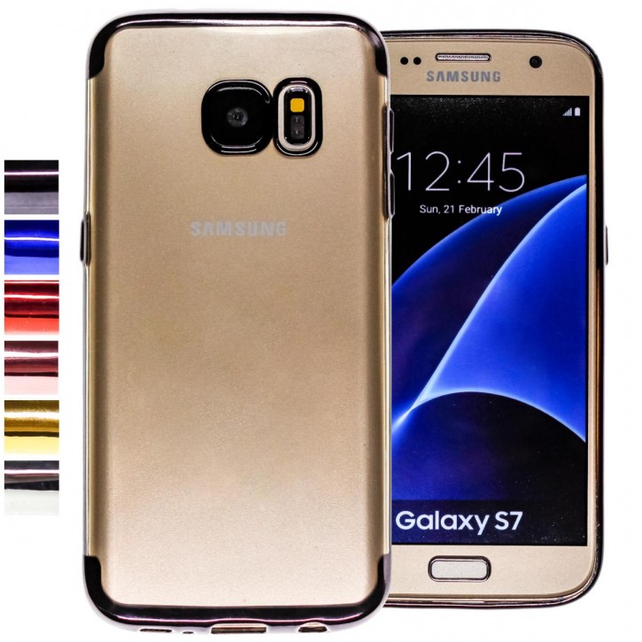 COOVY® Cover für Samsung Galaxy S7 SM-G930F SM-G930 leichtes, ultradünnes TPU Silikon Bumper Case, transparente Hülle, Chrom Rahmen | 