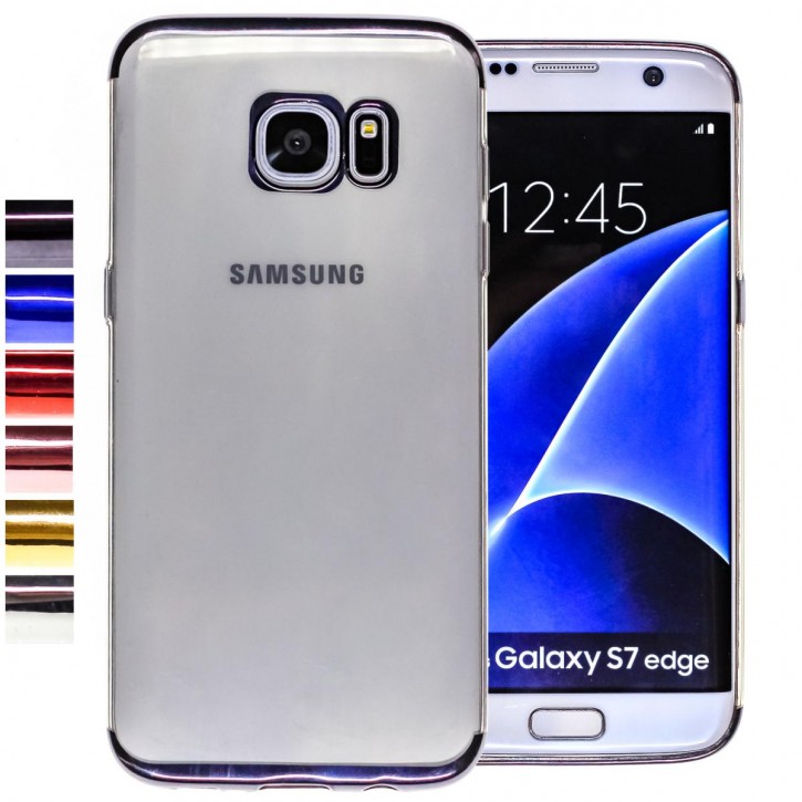 COOVY® Cover für Samsung Galaxy S7 EDGE SM-G935F SM-G935 leichtes, ultradünnes TPU Silikon Bumper Case, transparente Hülle, Chrom Rahmen | 