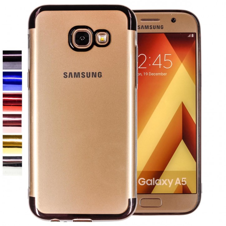 COOVY® Cover für Samsung Galaxy A5 SM-A520 / SM-A520F (Model 2017) leichtes, ultradünnes TPU Silikon Bumper Case, transparente Hülle, Chrom Rahmen | 