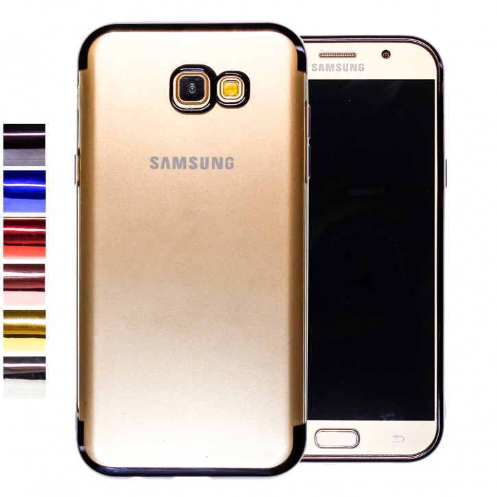 COOVY® Cover für Samsung Galaxy A7 SM-A720 / SM-A720F (Model 2017) leichtes, ultradünnes TPU Silikon Bumper Case, transparente Hülle, Chrom Rahmen | 