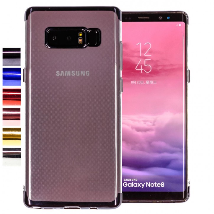 COOVY® Cover für Samsung Galaxy Note 8 SM-N950 / SM-N950F / SM-N950FD leichtes, ultradünnes TPU Silikon Bumper Case, transparente Hülle, Chrom Rahmen | 