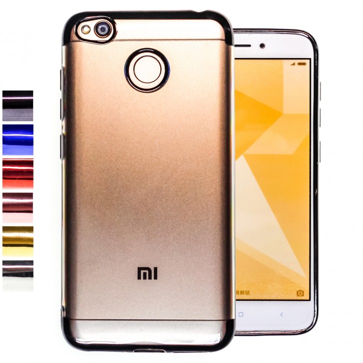 COOVY® Cover für Xiaomi Redmi 4 / 4X leichtes, ultradünnes TPU Silikon Bumper Case, transparente Hülle, Chrom Rahmen | 