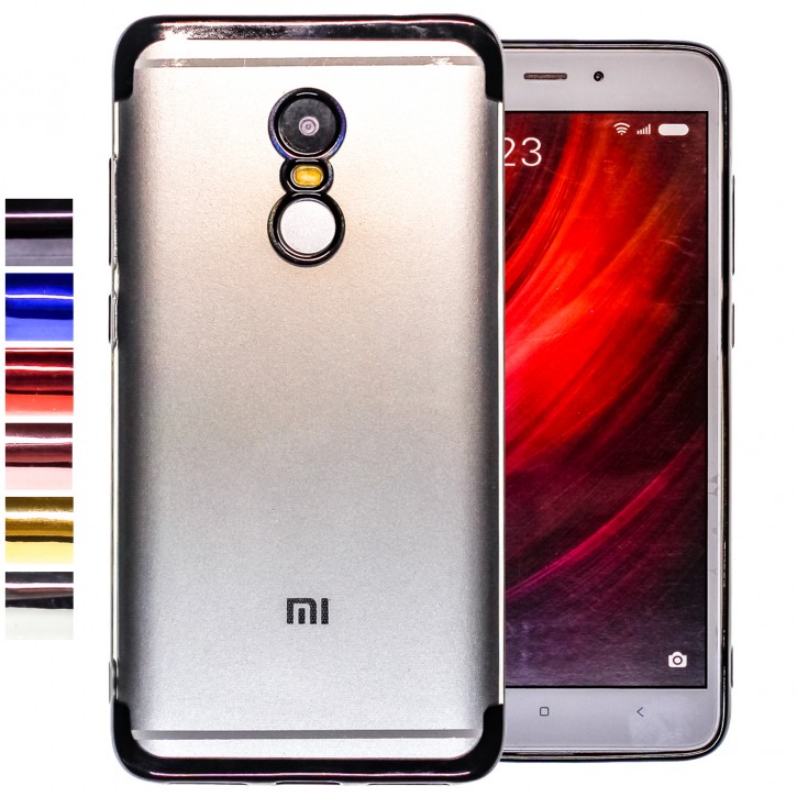 COOVY® Cover für Xiaomi Redmi Note 4 / Note 4X leichtes, ultradünnes TPU Silikon Bumper Case, transparente Hülle, Chrom Rahmen | 