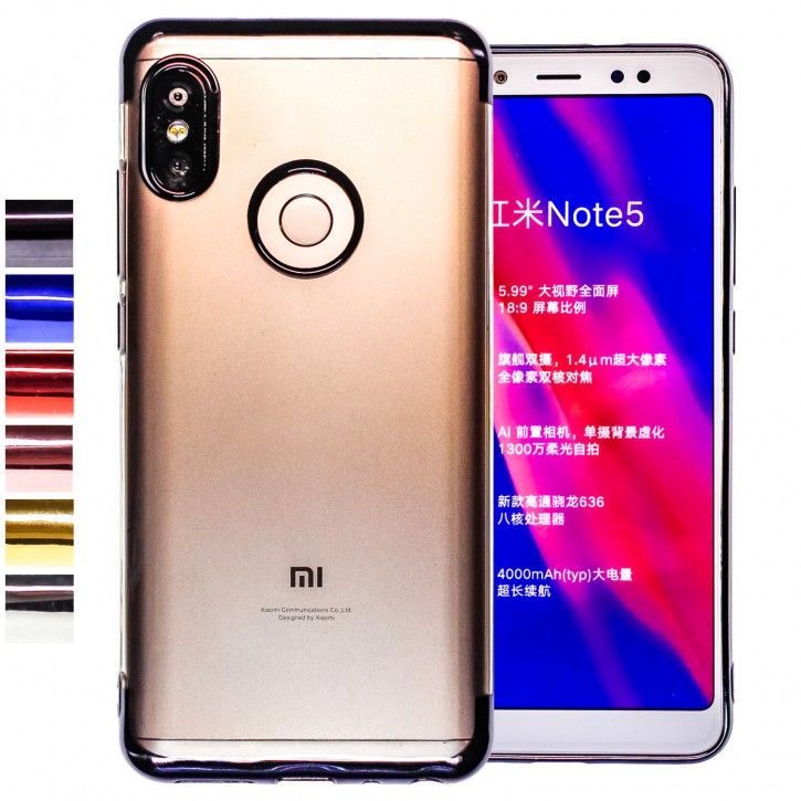 COOVY® Cover für Xiaomi Redmi 5 plus leichtes, ultradünnes TPU Silikon Bumper Case, transparente Hülle, Chrom Rahmen | 